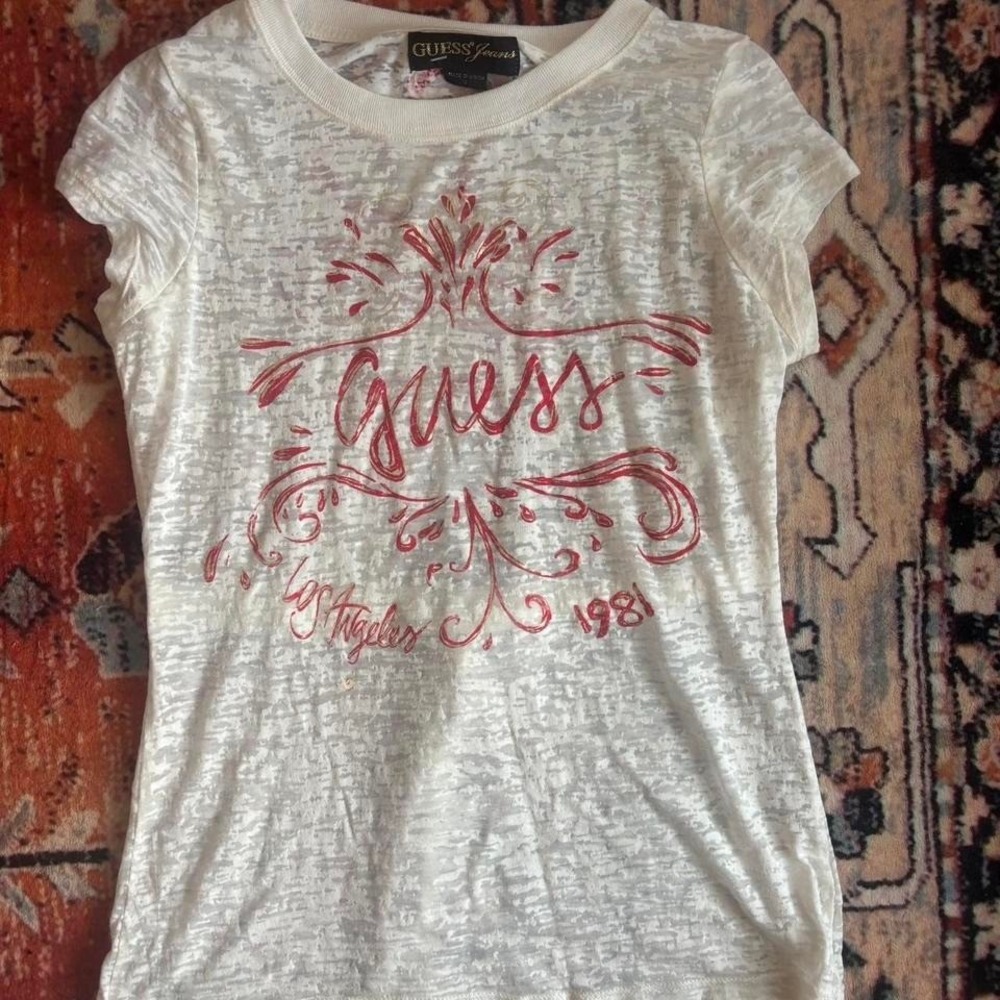 Y2k sheer Guess tee with tie in back